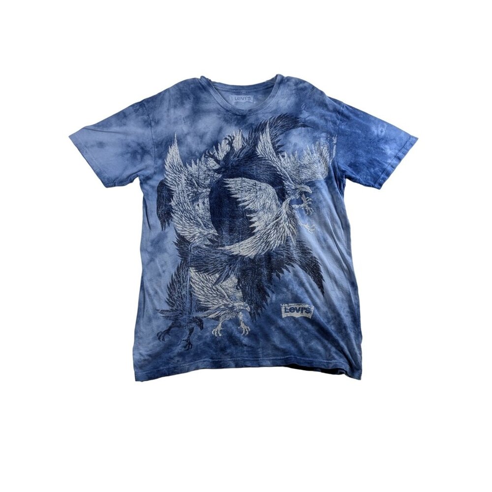 Levis T-Shirt Mens Large Blue‎ Tie-Dye Graphic With Eagle Design 100% Cotton